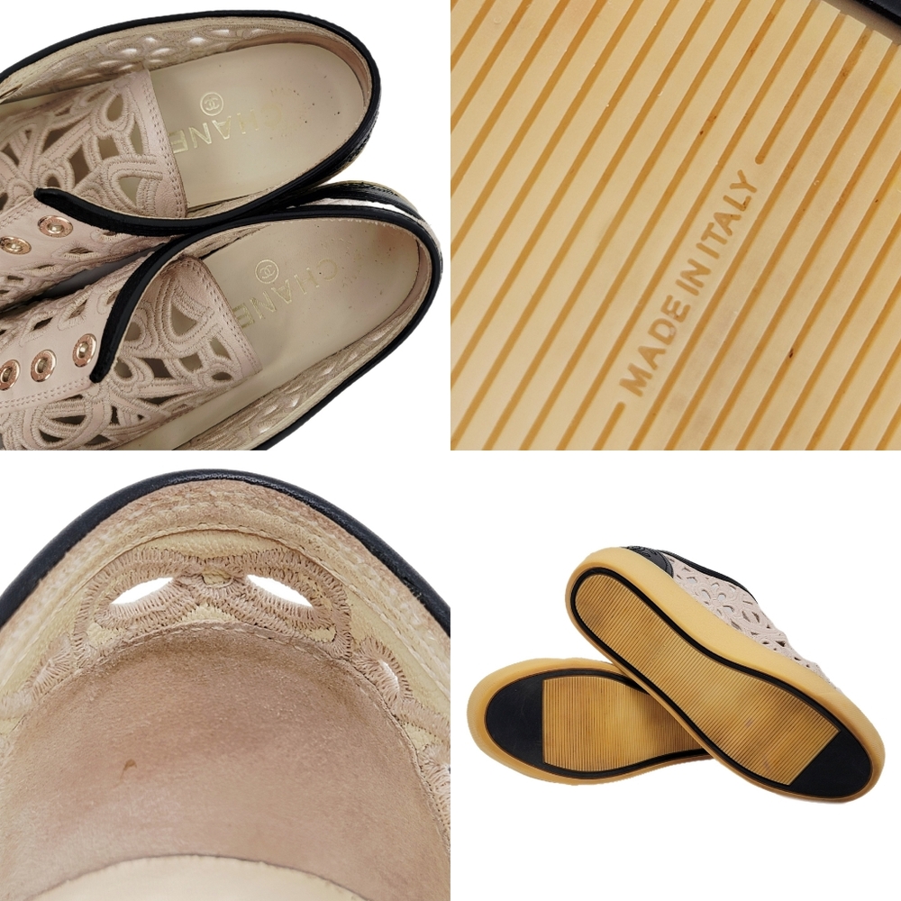 CHANEL Camellia Floral Laser Cut CC Low-Top Sneakers Cream Black 7/37 + COA - Picture 10 of 13